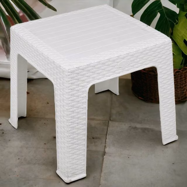 EONLION White Rattan Design Wicker Coffee Table for Garden and Patio, W/D/H: 43 x 43 x 41 cm