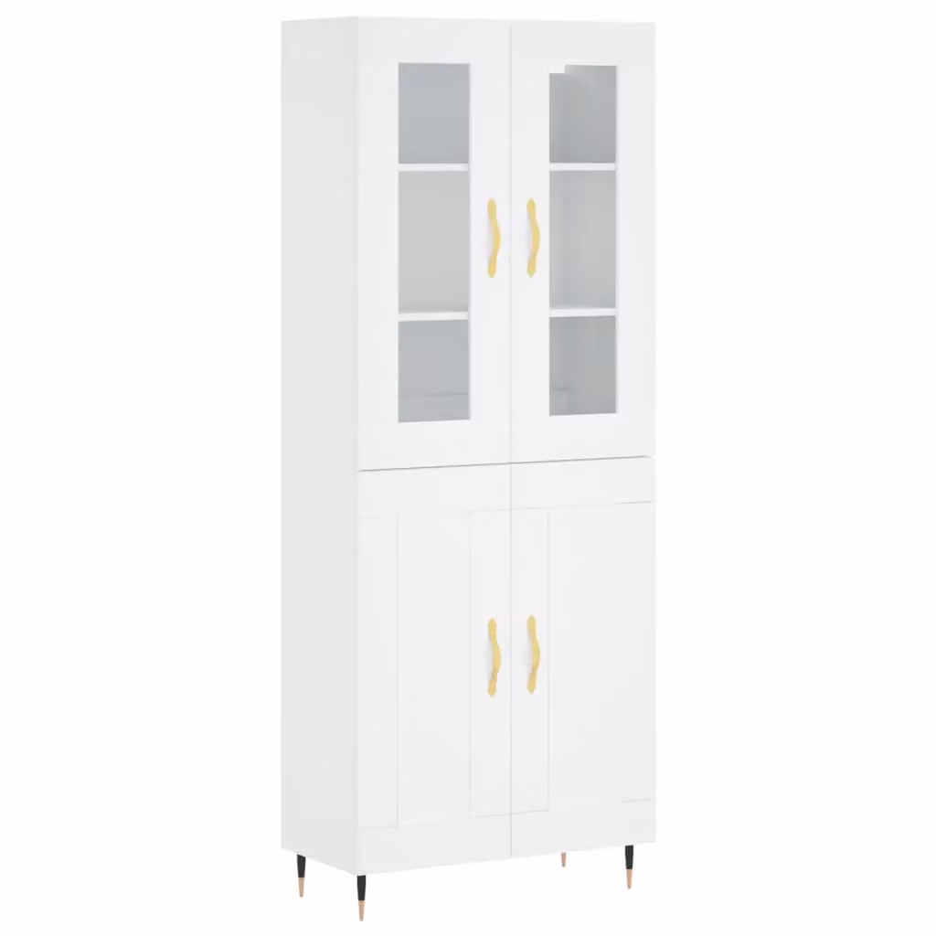 Berkfield Home Modern White Highboard with Glass Doors and Internal Shelves, W/D/H: 69.5 x 34 x 180 cm – 2