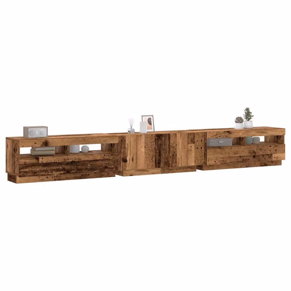 Berkfield Home TV Cabinet with LED Lights in Old Wood Brown, W/D/H: 300 x 40 x 35 cm – 2