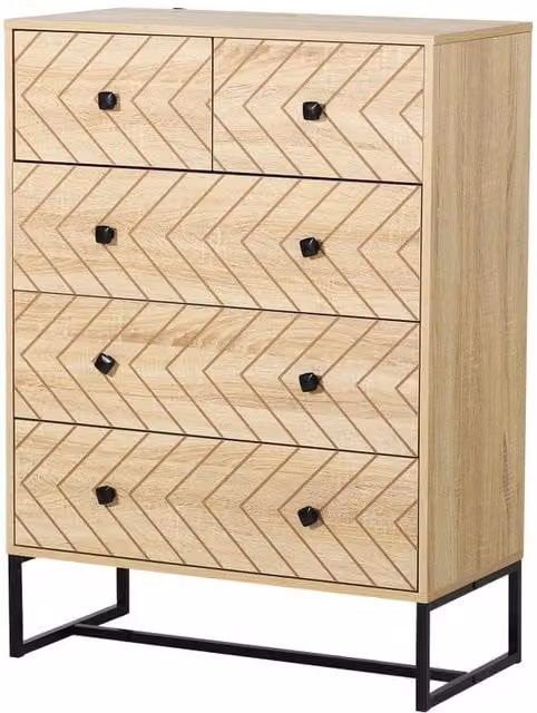 Chilli Seating Brown Industrial Geometric 5 Drawer Chest Cabinet
