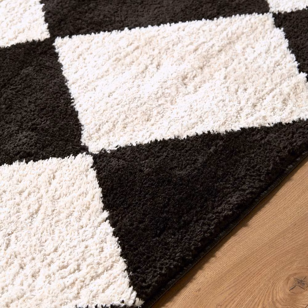 Livabliss Tivoli Modern High Pile Diamond Pattern Washable Rug in Black and Cream, W: 200 cm, D: 275 cm – 3