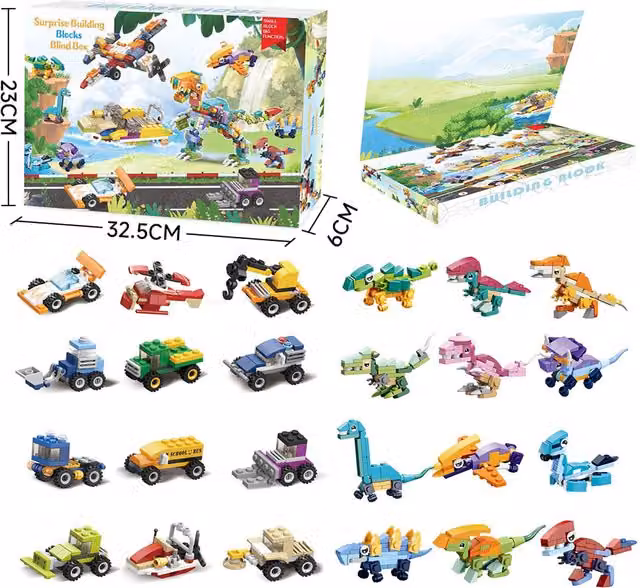 Livingandhome Creative Dinosaur and Vehicle Building Block Set, Multicolour
