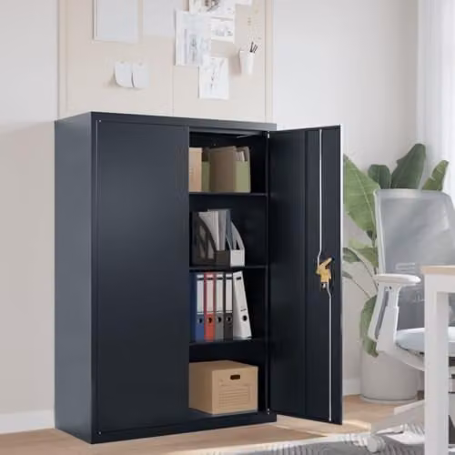 vidaXL Anthracite Steel File Cabinet with Lock and Adjustable Shelves, W/D/H: 90 x 40 x 140 cm