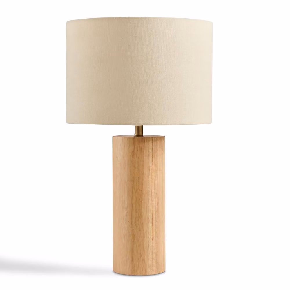 FurnitureboxUK Connie Wood Cylindrical Pillar Table Lamp in Brown and Beige – 3