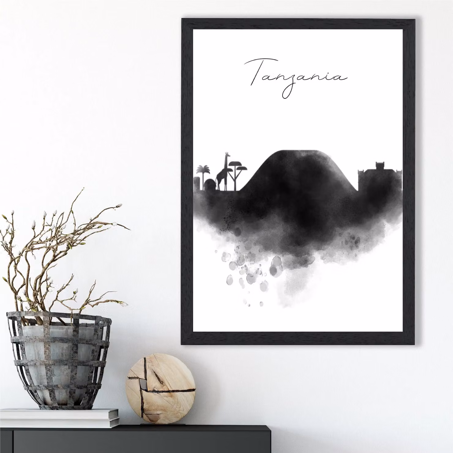 ARTZE Tanzania Watercolour Skyline City Framed Print in Black Frame – 2