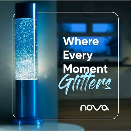 Nova Lighting Blue Glitter Tabletop Lamp with Glass and Aluminium Cylinder Design – 3