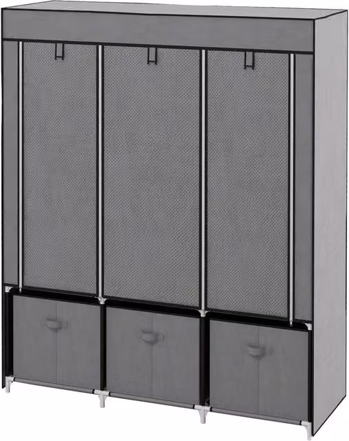 Kelvenix Dark Grey Fabric Wardrobe with 5 Shelves and Hanging Rod