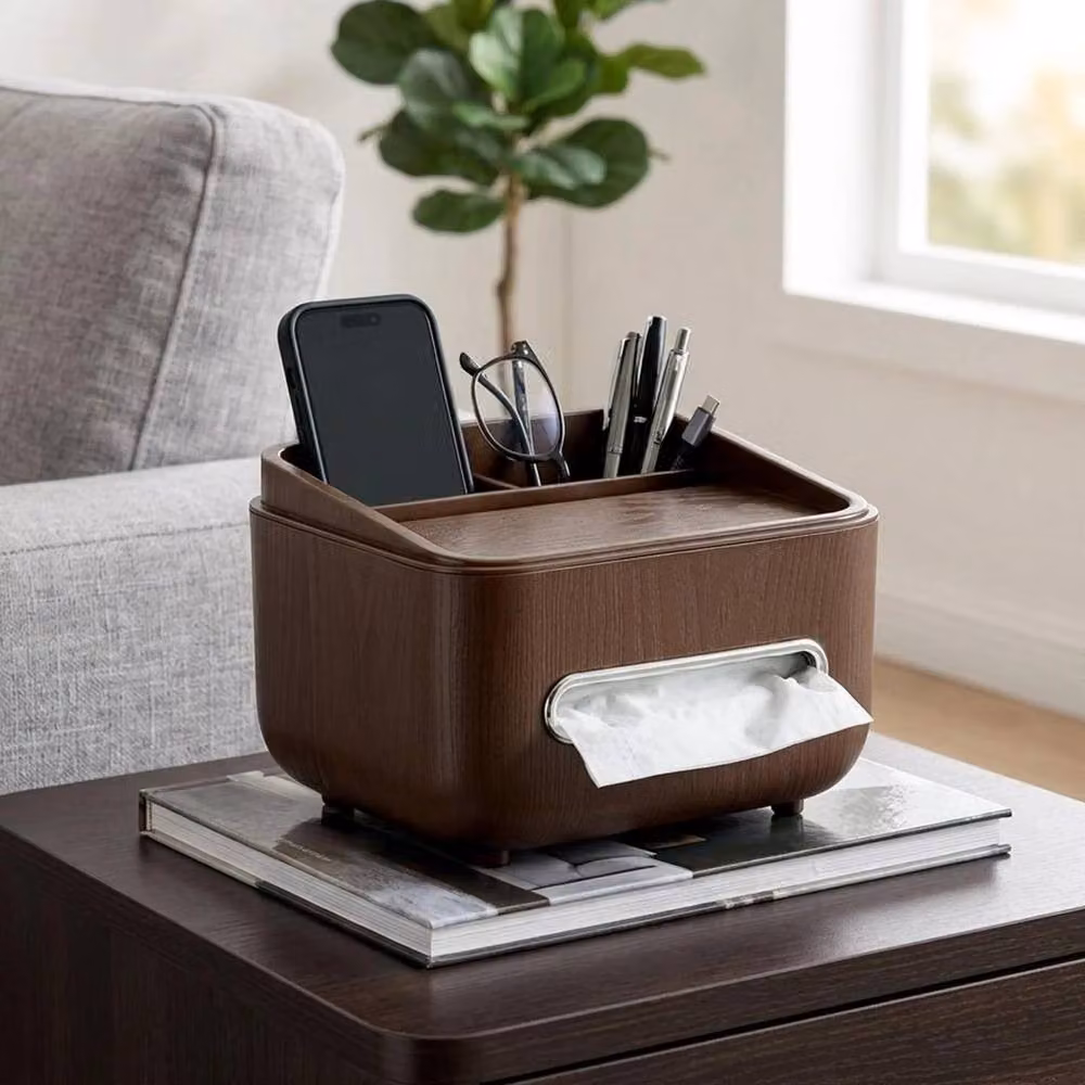 KORVIXA Solid Wood Retro Freestanding Tissue Box in Brown – 5