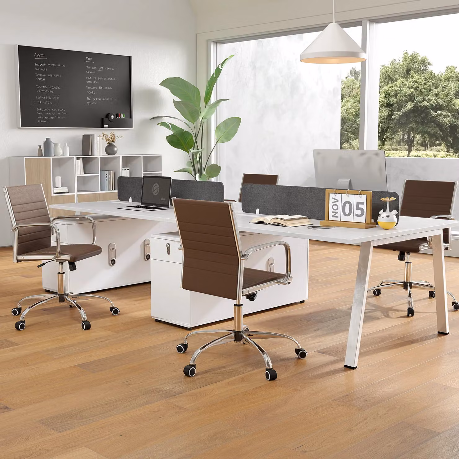 Costway Brown Synthetic Leather Swivel Office Chair with Armrests and Castors – 4