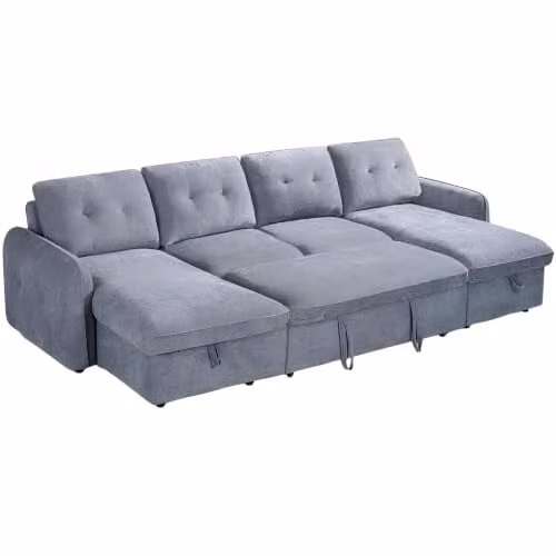 Beehive Furniture Marlowe U-Shaped Corner Sofa Bed in Grey Upholstered Fabric