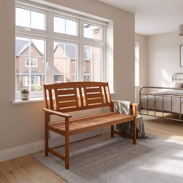 Samuel Alexander Hawkshead 2 Seater Hardwood Indoor Bench in Brown, W: 200.0 cm, D: 58.0 cm, H: 43.0 cm