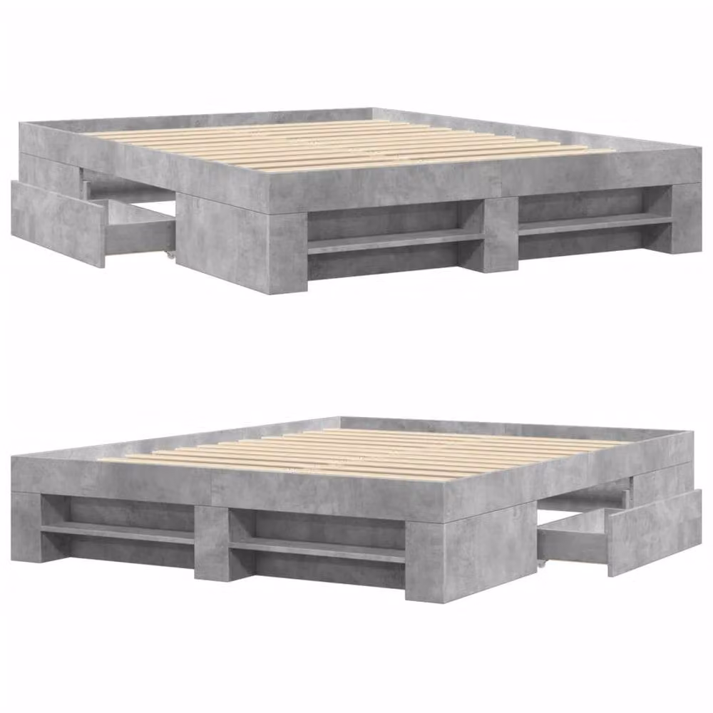 Berkfield Home Durable Bed Frame with Drawers in Concrete Grey, W/D/H: 160 x 200 x 33 cm – 3