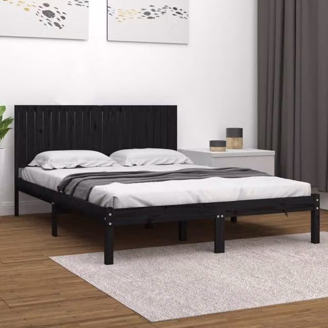 Berkfield Home Black Solid Wood Pine Bed Frame 200 x 200 cm – 1