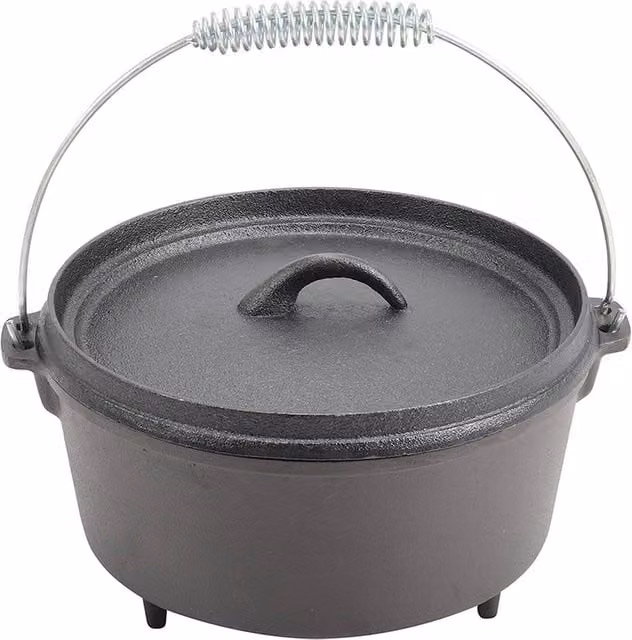 Livingandhome Uncoated Cast Iron Dutch Oven with Legs for Camping, Black