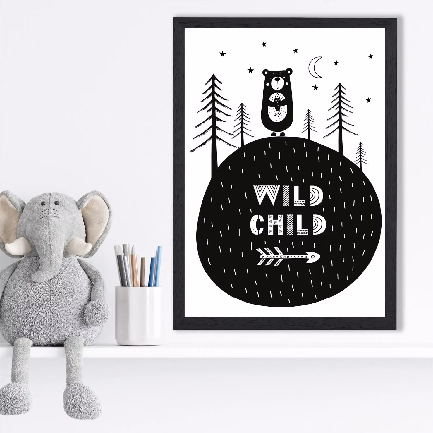 ARTZE Cute Wild Child Scandi Quote Framed Print, Black Frame, A2 – 2