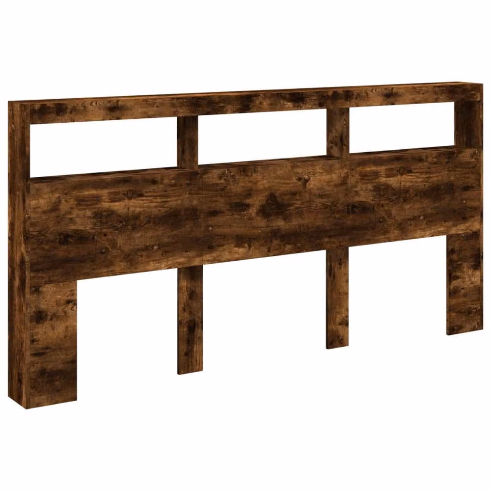 Berkfield Home Modern Headboard Cabinet with LED Lighting and USB Charging Port in Smoked Oak Brown, W/D/H: 200 x 17 x 102 cm – 3