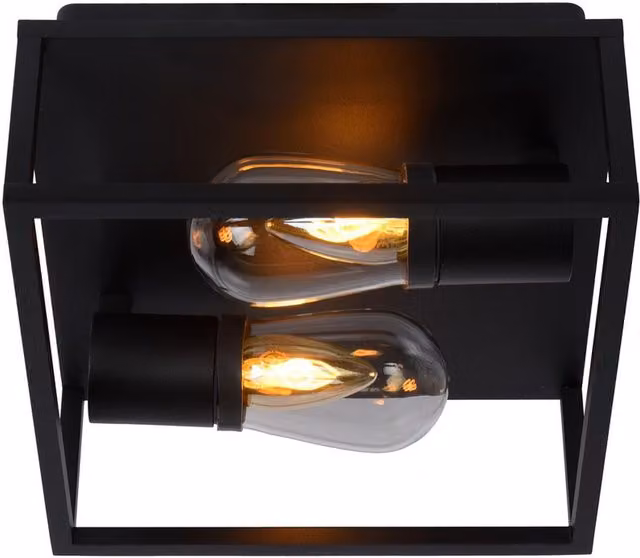 Lucide Carlyn Modern Square Flush Ceiling Light for Bathrooms in Black with Transparent Glass and Warm White LED