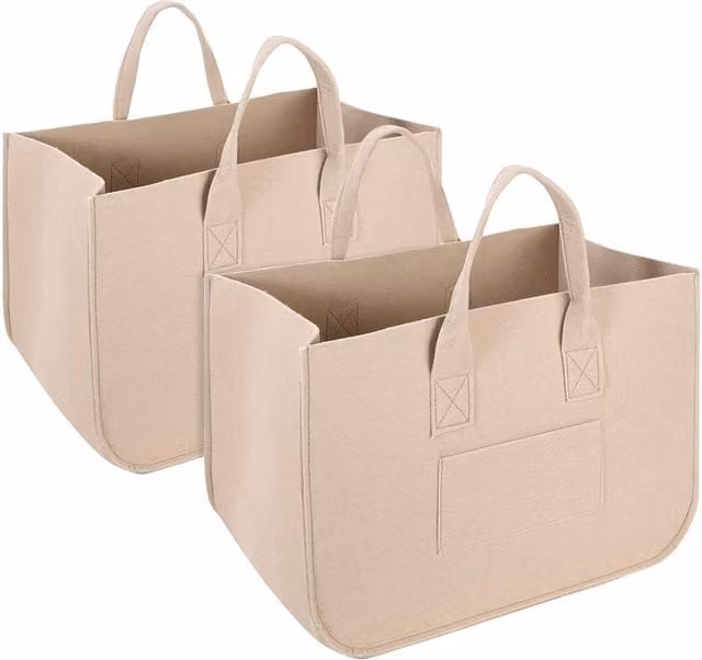 FORGEVIO Beige 2 Pack Foldable Fabric Felt Storage Baskets, Width: 50 cm