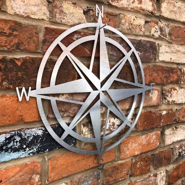 RW NORFOLK Galvanised Steel Nautical Compass Wall Decoration, Silver, Diameter: 50 cm