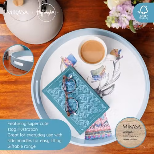 Mikasa Round White Wood Serving Tray with Handles, Diameter: 40 cm – 4