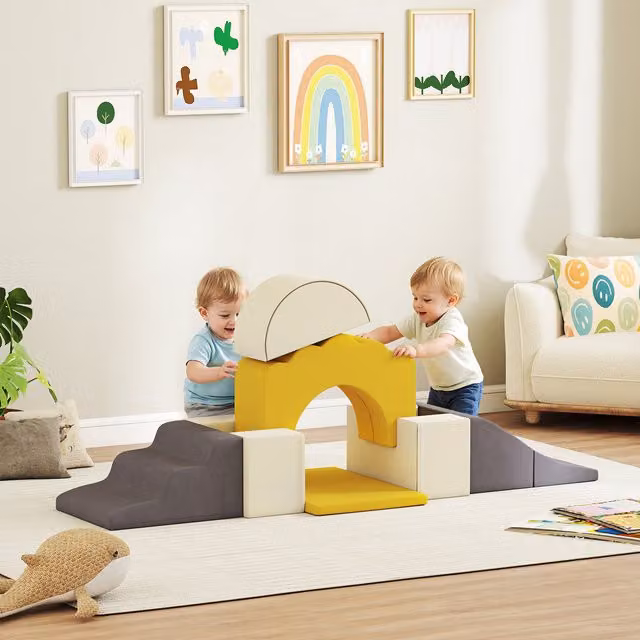 AIYAPLAY 7 Piece Kids Soft Play Foam Set with Detachable Covers in Yellow