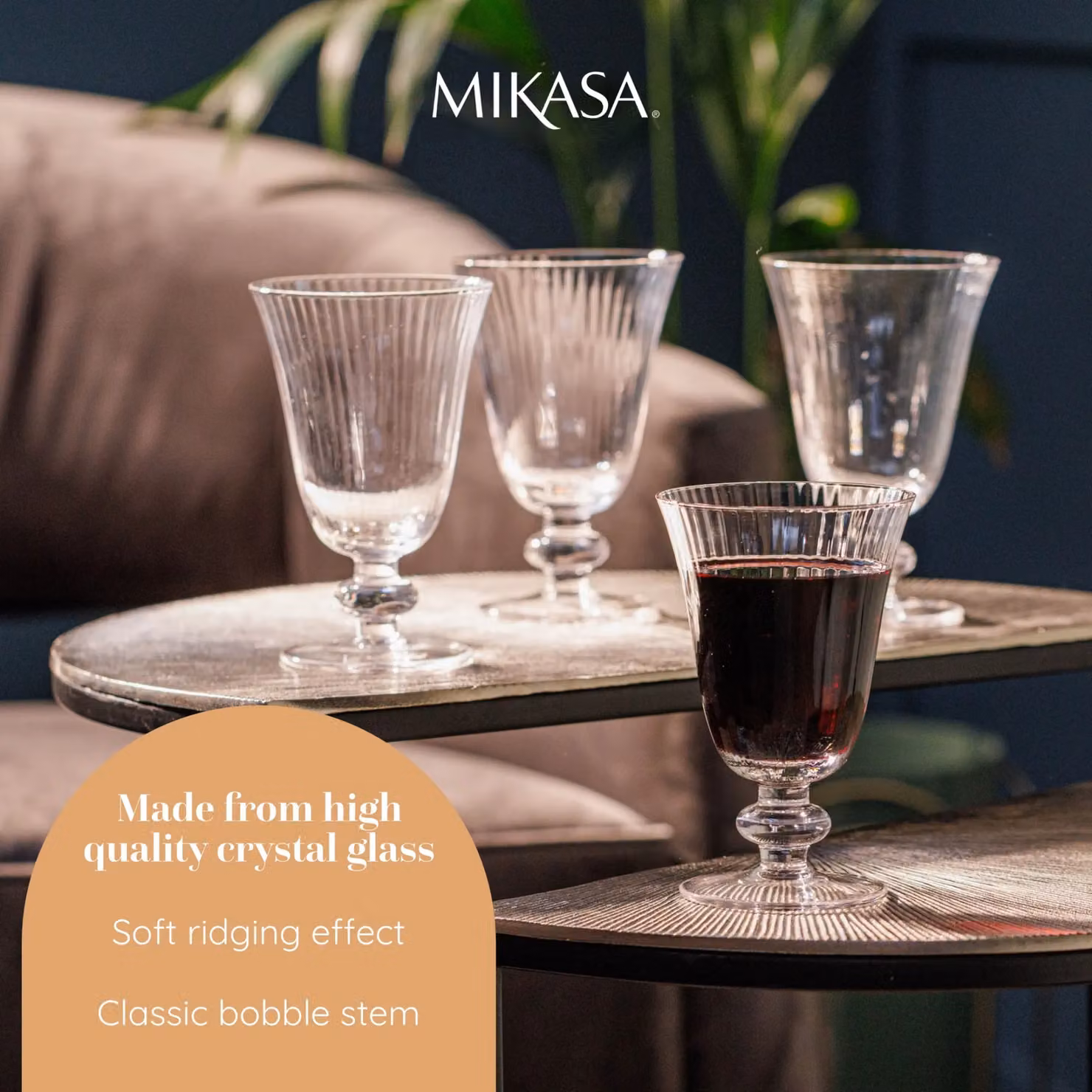 Mikasa Salerno Lead-Free Crystal Wine Glasses, Set of 4, 260ml, Transparent – 4