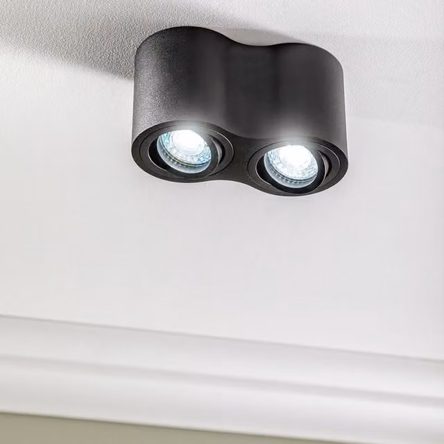 CGC SASHA Black Twin Curved Ceiling Duo Down Spotlights in Aluminium and Glass