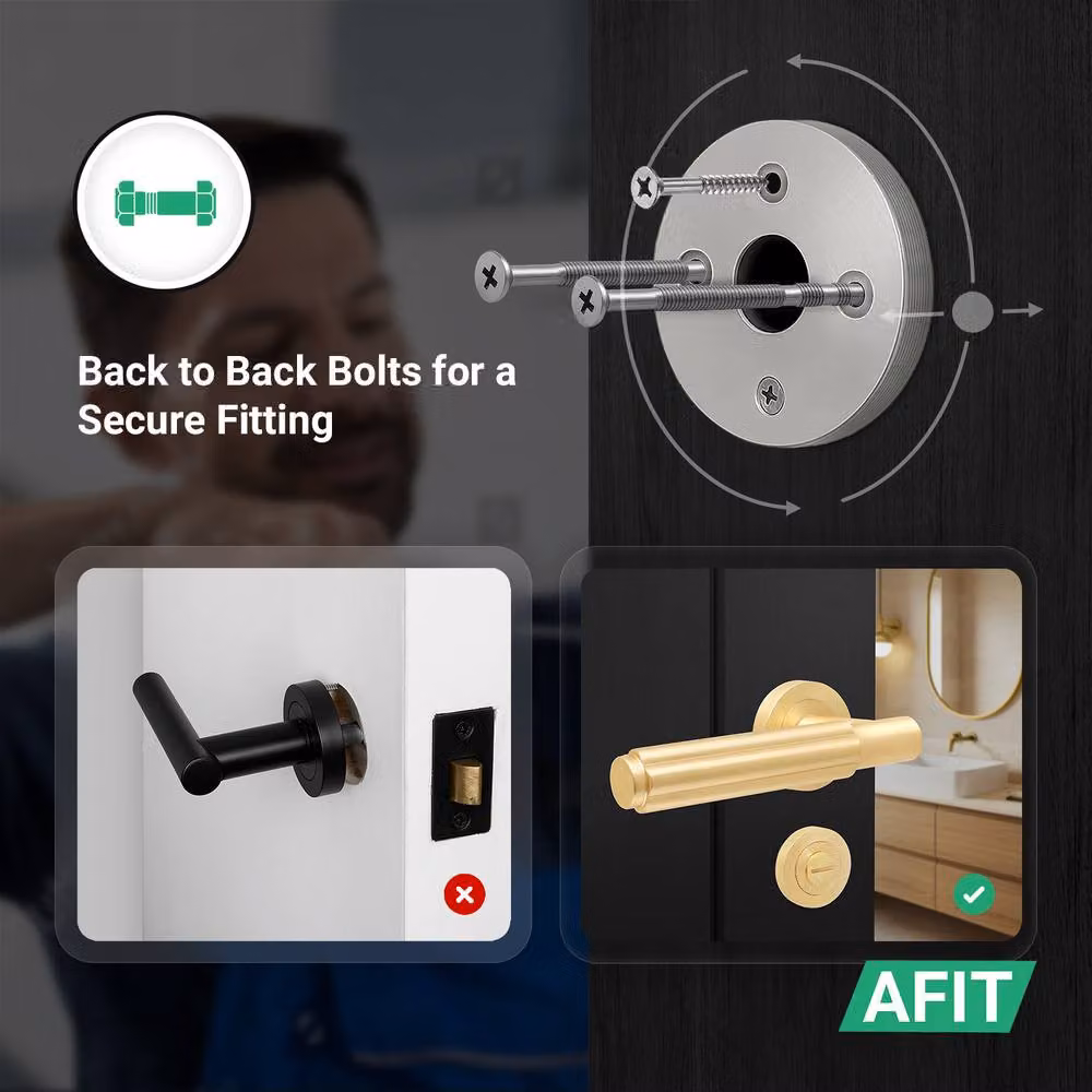 AFIT Satin Brass Bathroom Door Handle Set with Lock and Hinges in Gold – 3