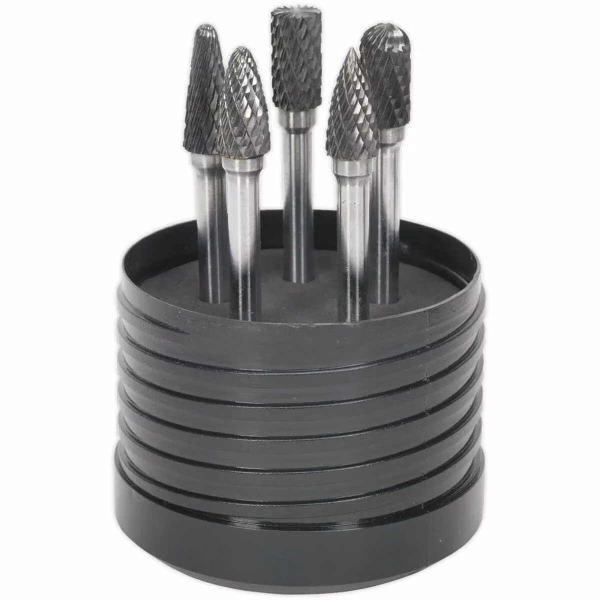 Loops 5 Pack Tungsten Carbide Rotary Burr Bits Set with Various Cutting Heads, 10mm, Silver and Multicolour – 3