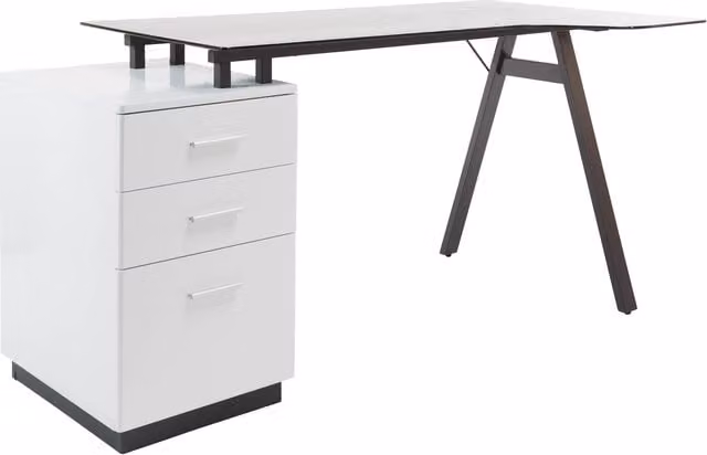 Alphason Cleveland Modern Corner Desk in Grey and White with Glass Top