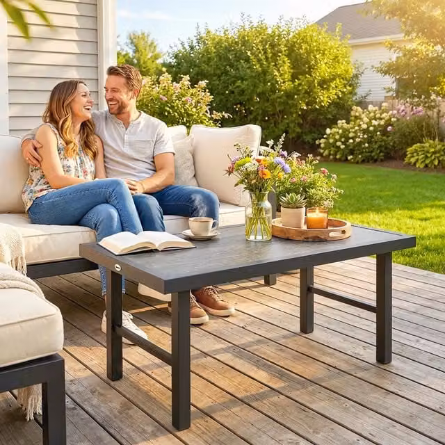 Outsunny Modern Metal Garden Coffee Table in Anthracite Grey, W/D/H: 52 x 52 x 100 cm