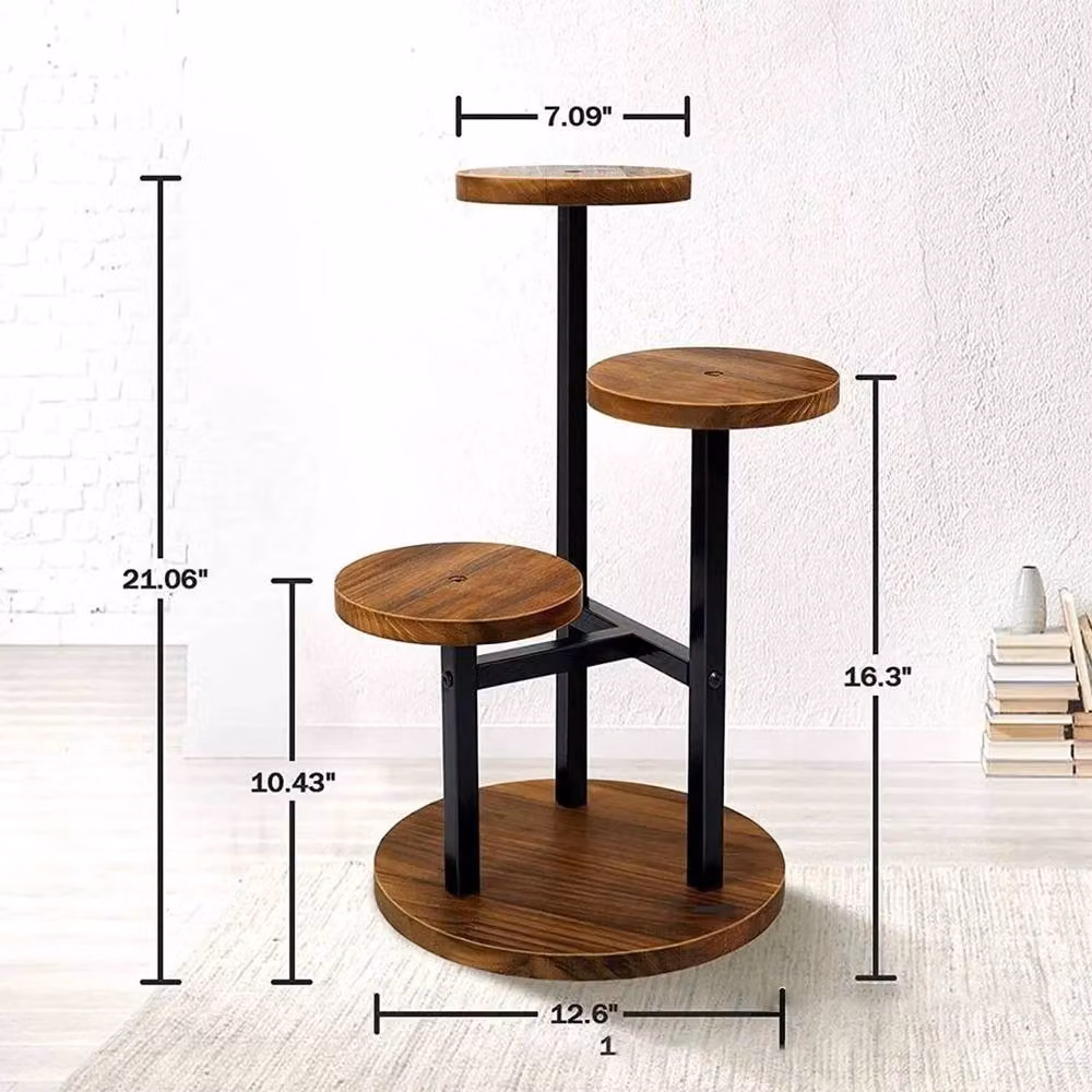 EONLION 3-Tier Metal and Wooden Plant Display Stand in Brown – 2
