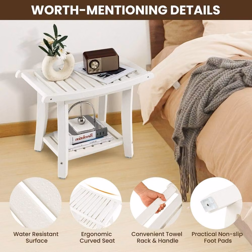 VOGREX 2-Tier Corner Shower Stool and Bathroom Storage Shelf, White – 4