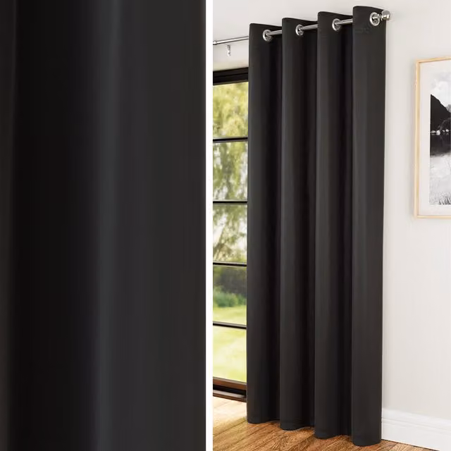 Enhanced Living Supersoft Plain Thermal Eyelet Single Door Curtain in Black