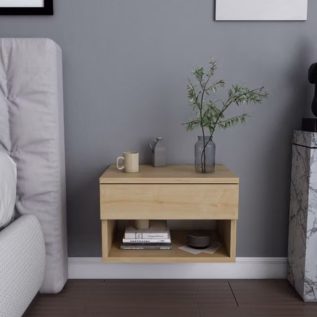 Decorotika Jamot Floating Bedside Table in Brown Wood