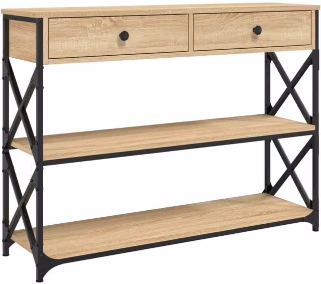 Berkfield Home Sonoma Oak Console Table in Light Tan, W/D/H: 100 x 28 x 75 cm