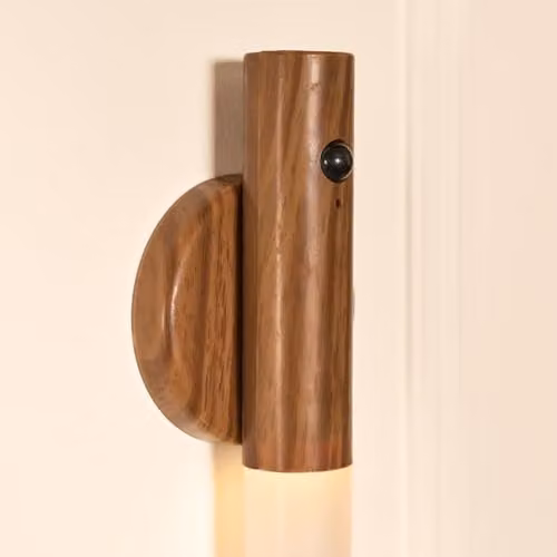 OHS 2 Pack Rechargeable LED Motion Sensor Wall Lights in Wood, Warm White Night Lights for Hallway, Kitchen and Stairs – 3