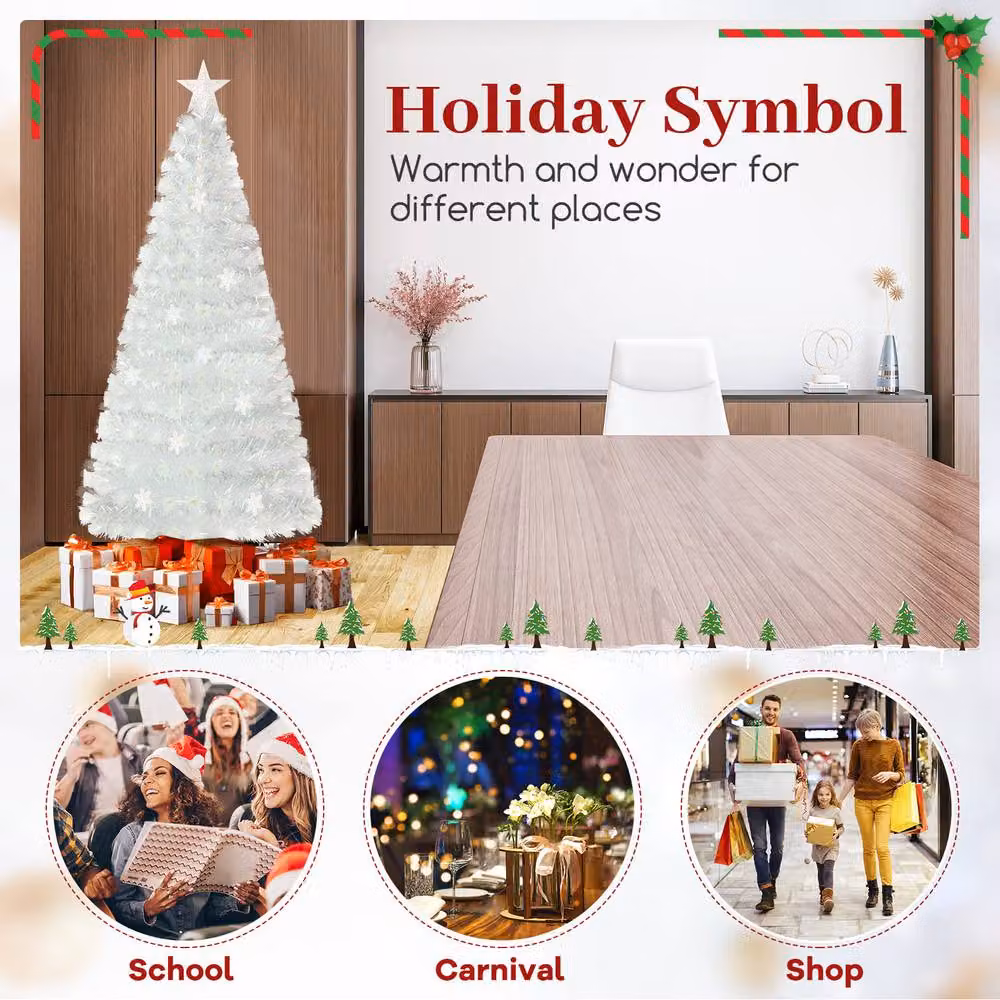Costway 6 FT White Pre-lit Artificial Fiber Optic Christmas Tree – 5