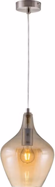 Netlighting Paso Dome Pendant Ceiling Light in Grey with Amber Glass Shade and Nickel Matt Finish, E14