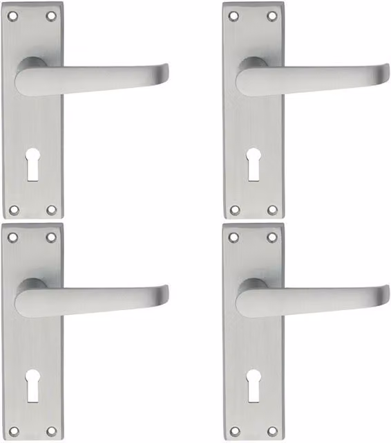 Loops 4 Pairs of Straight Victorian Handle on Lock Backplate in Satin Chrome, W: 150 mm, H: 43 mm