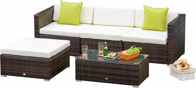 Outsunny 5 Piece Brown Rattan and Metal Sofa Set