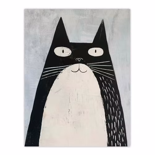 Artery8 Tuxedo Cat Wall Art Poster Print in Black and White, W/H: 46 x 61 cm