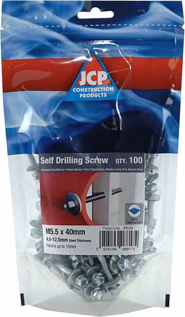 JCP Fixings Metalfix Self-Drilling Heavy Section Screws, Grey, Box of 700, 5.5 x 80mm