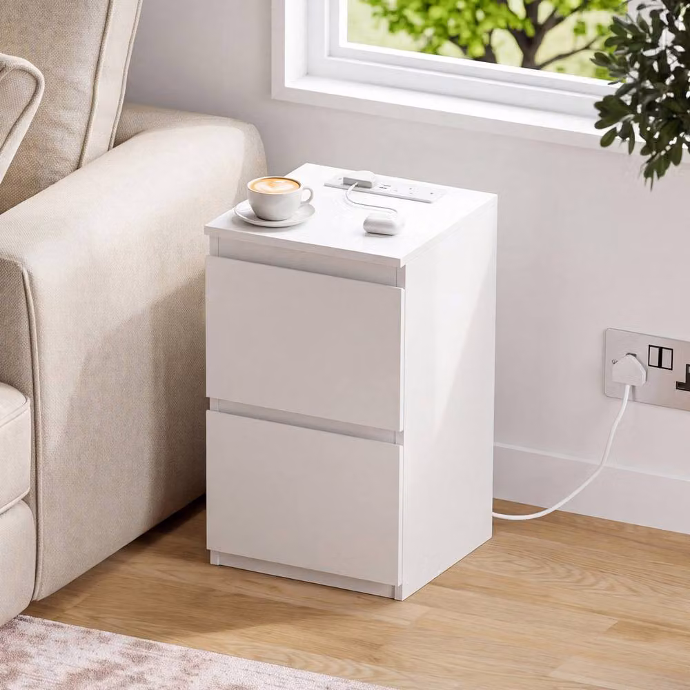 Vida Designs Denver 2 Drawer Bedside Chest with Power Outlet in White – 3