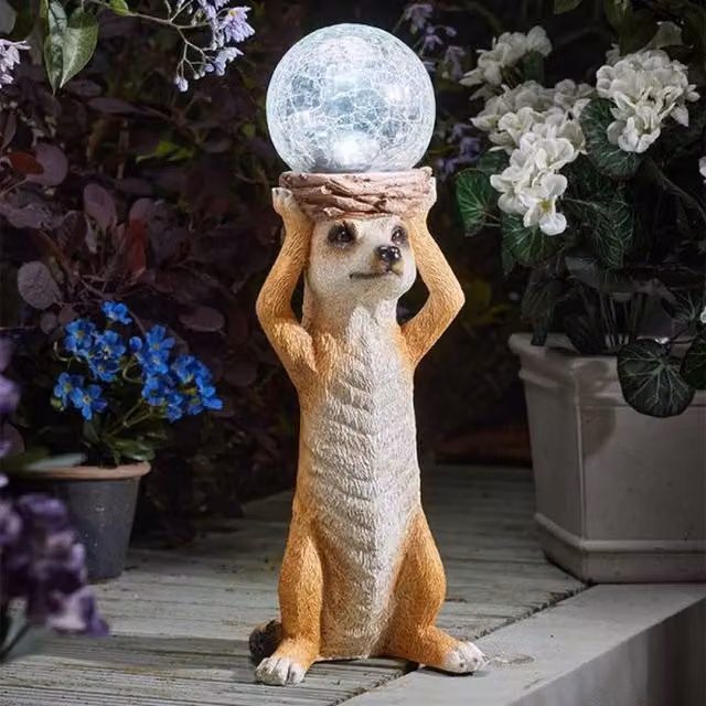 Garden Mile Solar Meerkat Garden Ornament Light in Brown and White