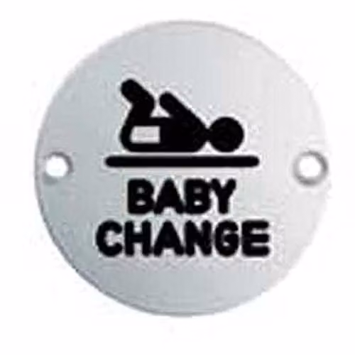 Loops Baby Change Bathroom Door Sign in Brushed Silver Stainless Steel, 76mm Diameter