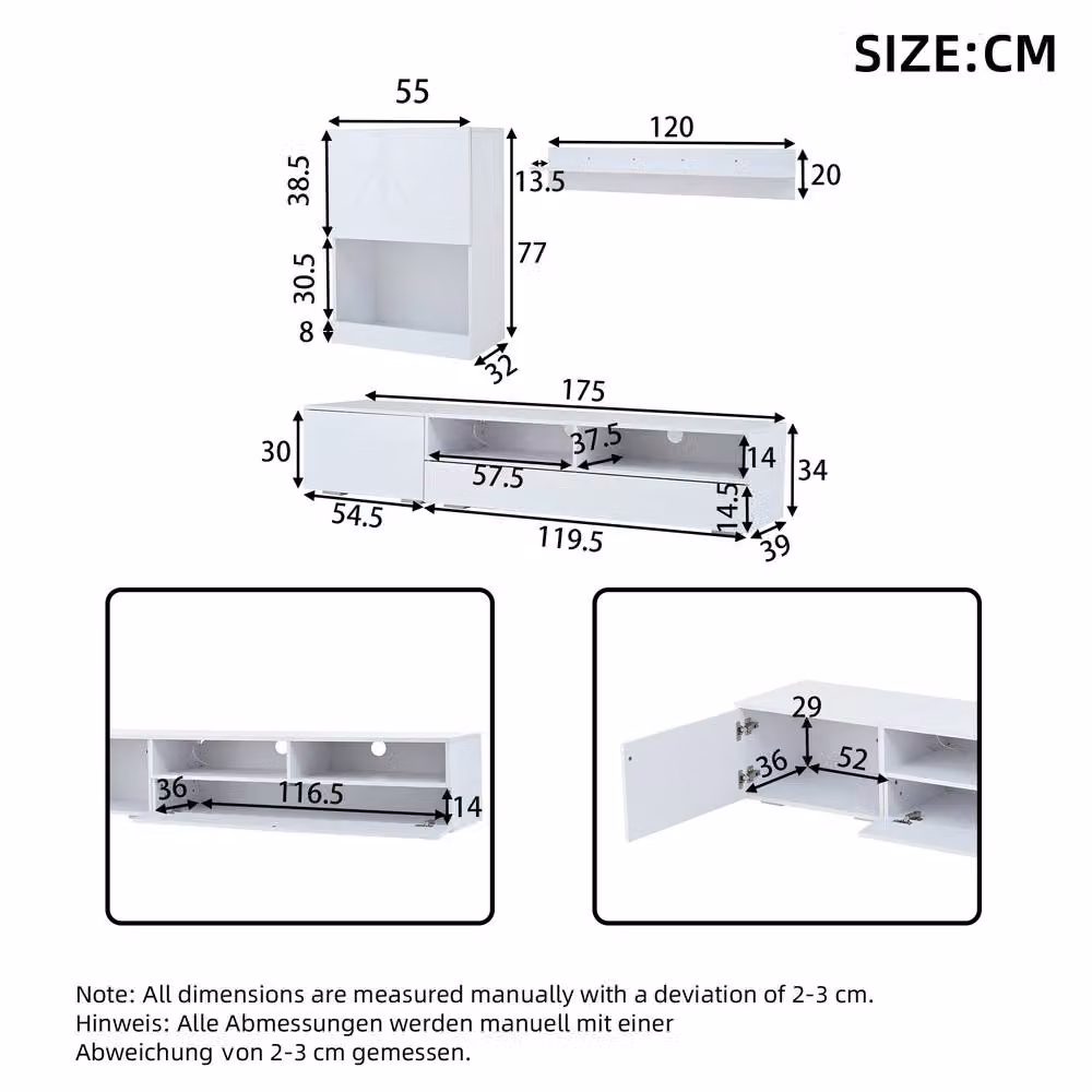 Merax Modern White High Gloss TV Wall Unit Set with LED – 4