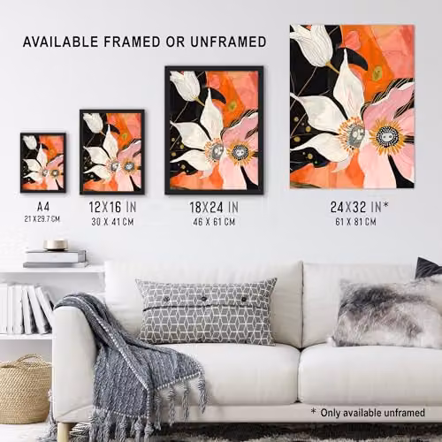 Artery8 Abstract Pink and Orange Floral Boho Framed Wall Art Print, W: 21.0 x H: 29.7 cm – 3