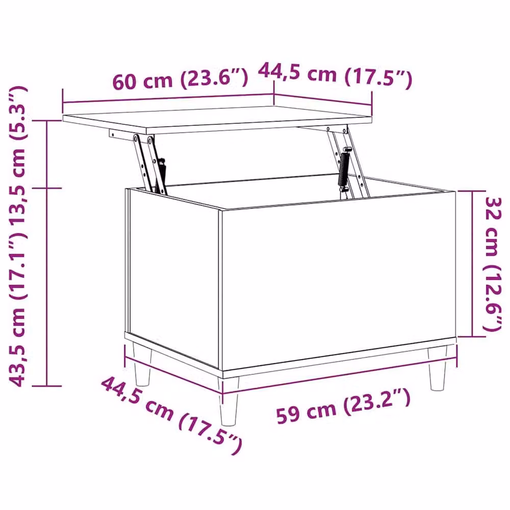 Berkfield Home Grey Sonoma Coffee Table with Lift Mechanism, W: 60 cm, D: 44.5 cm, H: 45 cm – 2