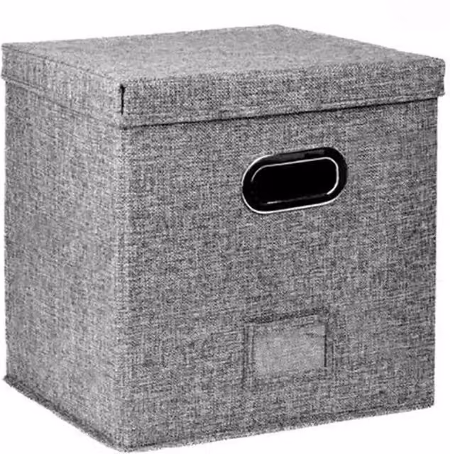 FLAVORA Grey Fabric Vinyl Record Storage Box, Width: 50 cm